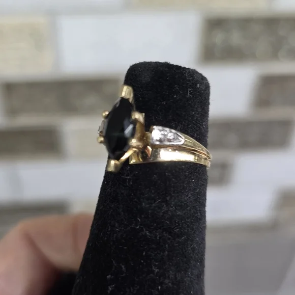 14K 10K Plumb Solid Yellow Gold Diamond Onyx Heart Pendant Ring & Necklace - Picture 13 of 17